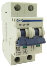 YuCo YC-25-2B Miniature Din Rail Circuit Breaker B-Curve 25-Amp 2P 480VAC 220VDC