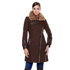Nwot Iman City Chic Luxe Tweed & Faux Fur Ladies Coat Medium Wool Blend $268
