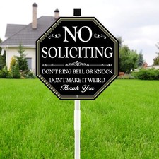 No Soliciting Sign For House, 11" x 27" No Soliciting Yard Sign With Stake, M...