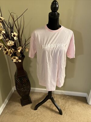 Burberry Women Pink Logo Print Stretch Cotton Oversized T-shirt