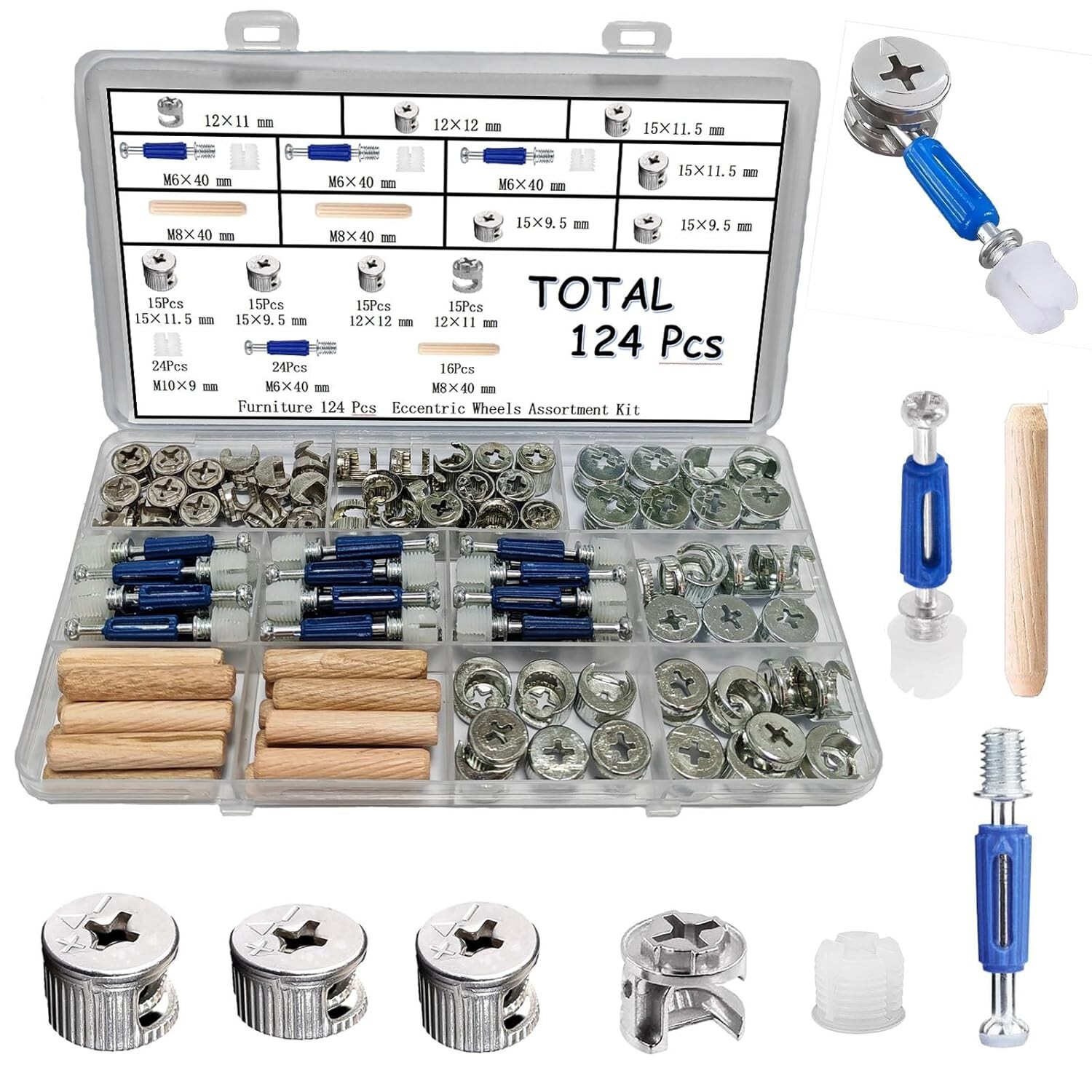 124 Pcs Cam Lock Screws Nuts 3 in 1 Fittings for Cabinet Drawer | eBay