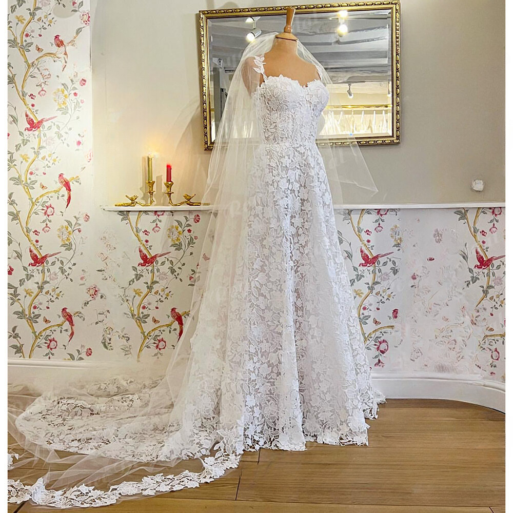 Sweetheart Wedding Dresses Full Lace Spaghetti Straps A Line Bridal Gowns  Train | eBay