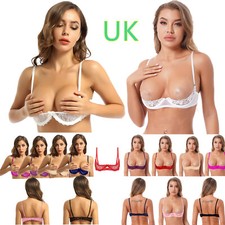 UK Women Open Nipple Bra Sexy Underwire Sheer Lace Unlined Push Up Cupless Shelf
