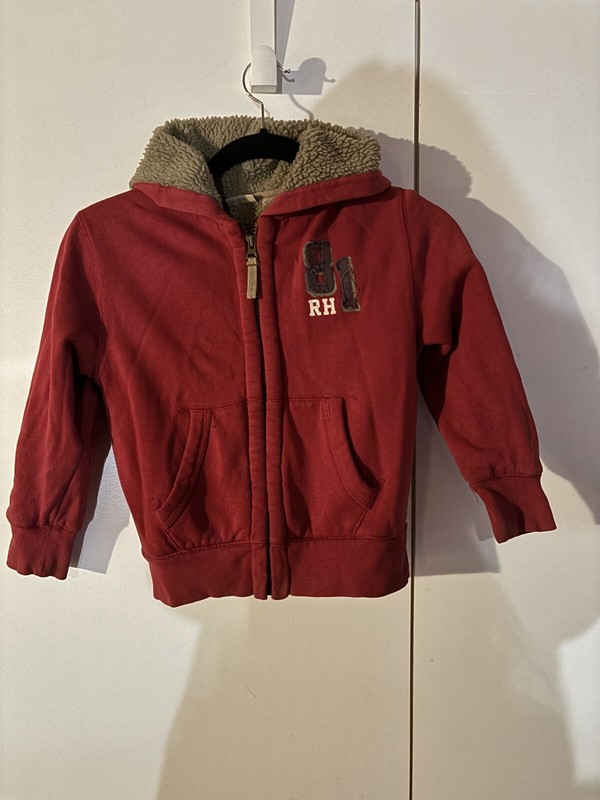 Ruff Hewn Boys Youth Sm/Med Full Zip Hooded Jacket Red Sherpa Lined Coat