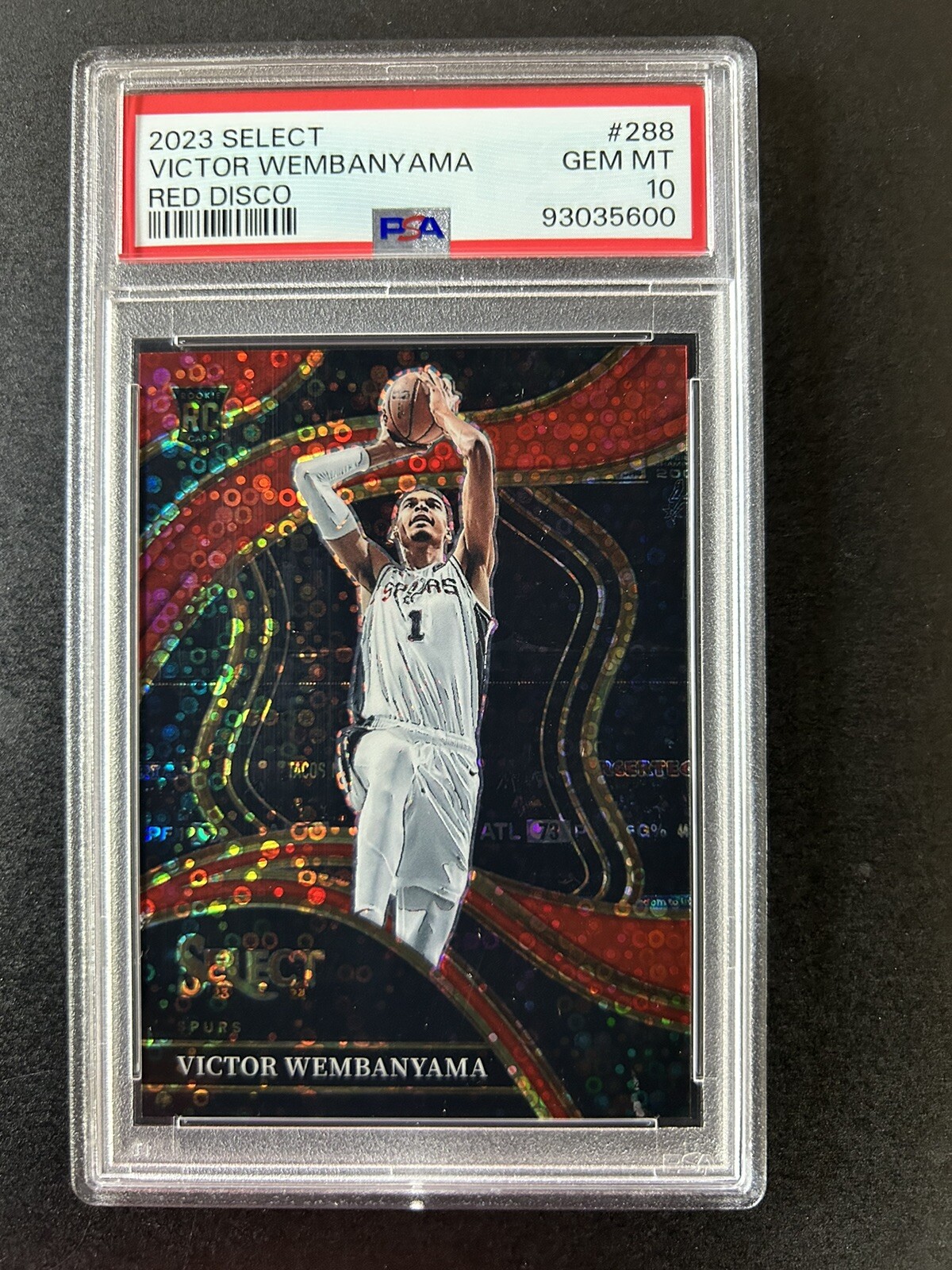 2023 Panini Select VICTOR WEMBANYAMA Red Disco Courtside RC 49/49 PSA 10 Spurs