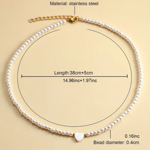 Heart Beaded Necklace White Pearls Imitation Elegant Cute Free Gift Bag UK - Picture 2 of 3