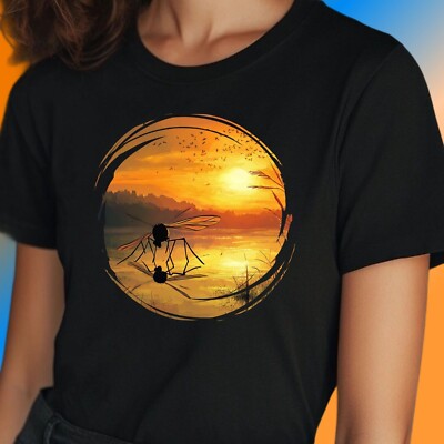 T-Shirt Frauen Mücken Sonnenuntergang Motiv Baumwolle Größe S bis 3XL