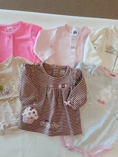 Lot X6 Baby Girl L/S Lightweight Jacket & Shirts Variety Of Brands Size 0-3 Mos.