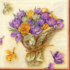 3 Servietten ~ Frühling, Blumen, Ein Strauß Krokusse, Notenpapier ~ 33x33