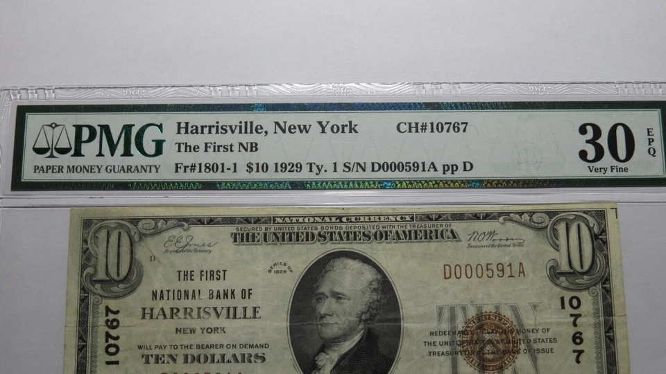 $10 1929 Harrisville New York NY National Currency Bank Note Bill Ch #10767 VF30 - Image 3 of 4