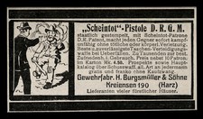 Alte Werbung 1909 Scheintot-Pistole Gewehrfabrik Burgmüller & Söhne Kreiensen