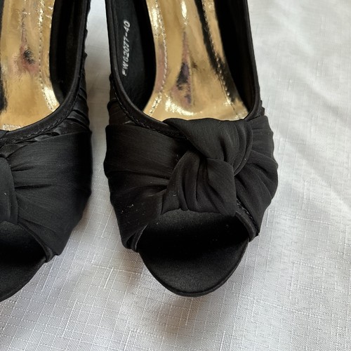 size 7.5 womens Peep Toe Fancy High Heels 5cm black satin Slip On Shoes VGC - Picture 5 of 15