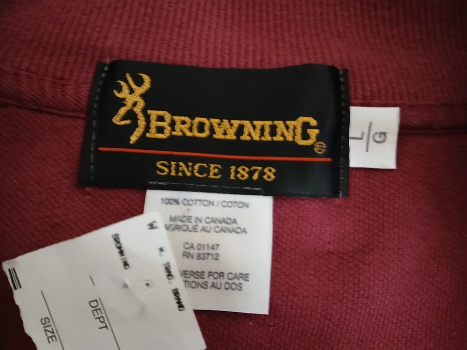Browning Men's 1/4 Zip Fleece Sweatshirt Dark Red Size Large NWT 100% Cotton - Image 3 of 4