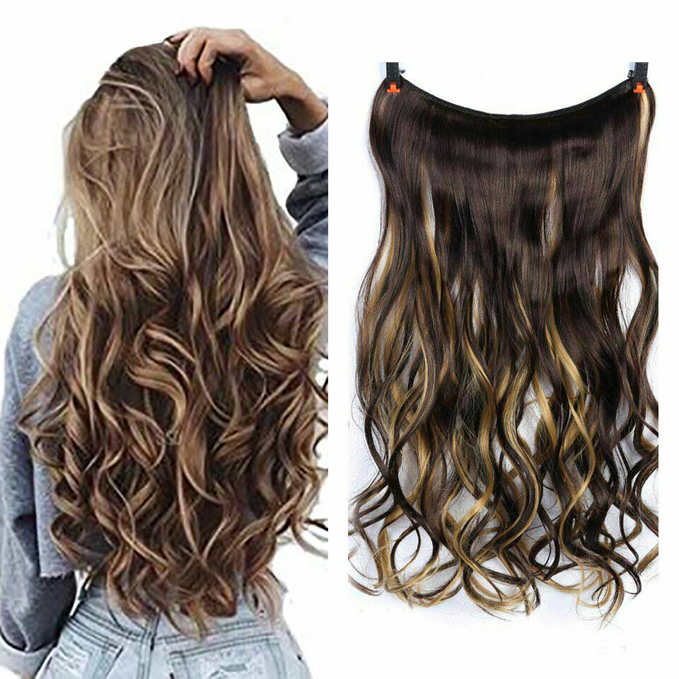 Hidden Invisible Wire Hairpiece Secret Halo 100 Wavy Human Hair