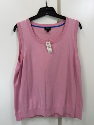 Talbots NWT Pink Pima Cotton Sleeveless Sweater Tank Ribbed Trim Women s XL $40