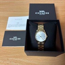 Image of COACH Ladies Stainless Steel Watch Gold Band Silver Dial CA-125-7-34 New