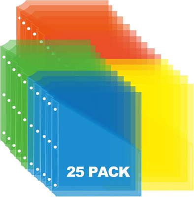 25 Pack Poly Translucent Slash File Jacket,3 Hole Punch Binder Organizer Pock...