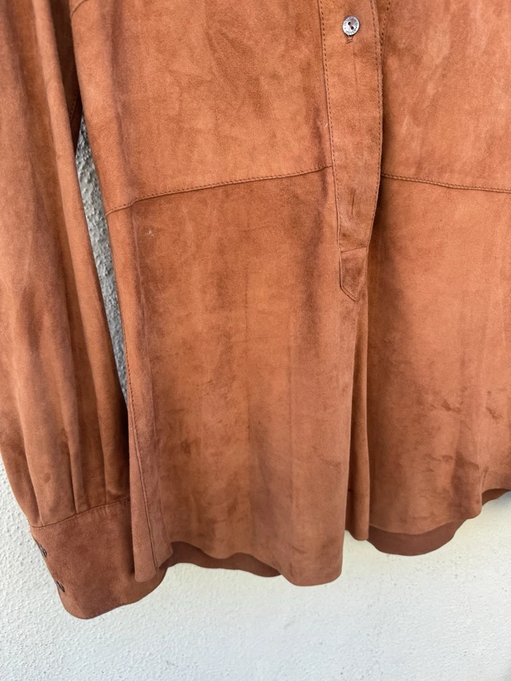 Camisa de vestir Dolce & Gabbana Italia gamuza cuero tostado manga larga botones para mujer 42 Foto 2 de 4