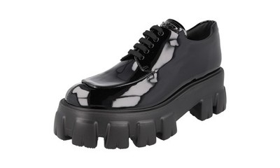 PRADA Lackleder Chocolate Monolith Plateau Schuhe 1E255N - Schwarz - NEU