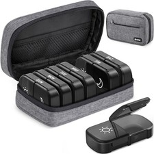 AUVON Canvas Bag XL Weekly Pill Organizer 2 Times a Day, Travel Box Gray
