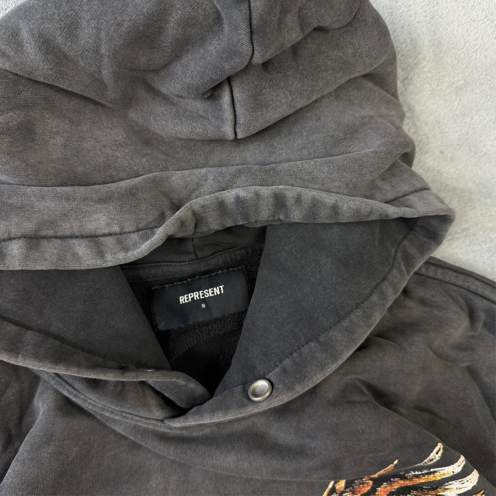 VTG Represent Pioneers Of Power Eagle Grey Heavyweight Oversized Small Hoodie image 5