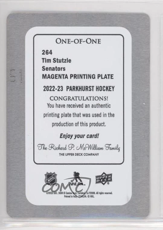 2022 Upper Deck Parkhurst Stars Printing Plate Magenta 1/1 Tim Stutzle #264 0sk2 - Image 2 of 3