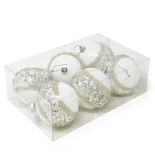 Allgala 6-Pack 3" Luxury Glitter Christmas Tree Ornament Balls – White