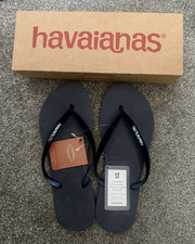 Havaianas Slim Velvet Womens Navy Blue Velvet Flip Flop Sandals UK 6