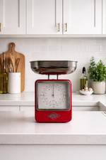 Red Wesco Kitchen Scale with Rear Clock up to 4kg Vintage Scales