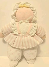 Vintage 90s Kids Gifts Plush Baby Girl Doll Stripe Polka-Dot Blonde Pink White