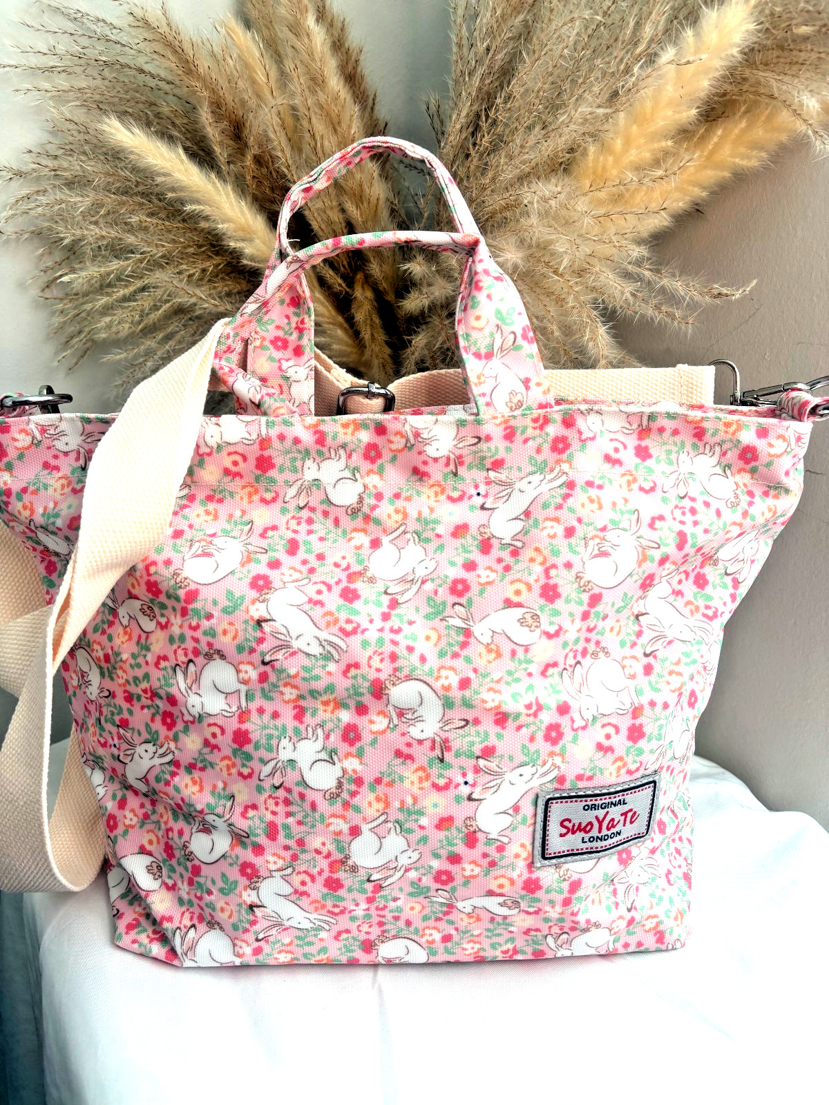 Crossbody Bag Waterproof Nylon Floral Bunny print Tote-Large Capacity Travel Bag-image