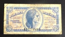 VINTAGE SPAIN 50 CENTIMOS 1937 - SECOND REPUBLIC ERA- SPANISH CIVIL WAR Banknote