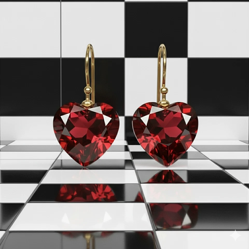 Granat Herz Ohrring Edelstein Handgemacht 925 Sterlingsilber Januar Glücksstein - Bild 3 von 4