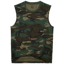 Image of Brandit Sleeveless T-Shirt Mens Tank-Top Shirt Top Cotton Woodland Camo