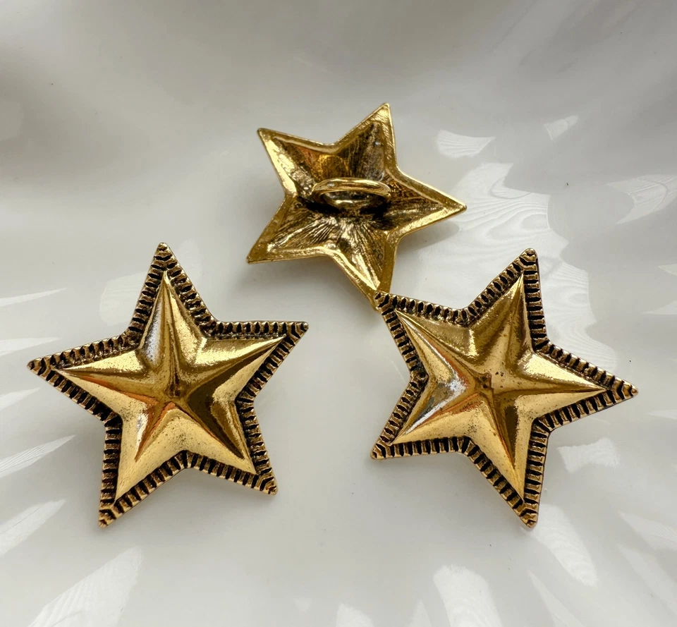 3PC Antiqued Gold Star Shank Metal Button Native American Concho Belt Bag Button - Image 4 of 4