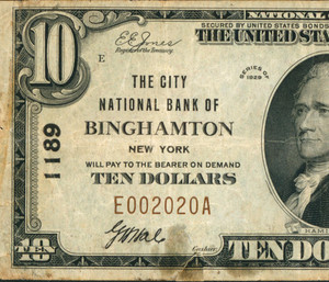 ((BINARY)) Binghamton - $10 1929 National Currency **CURRENCY AUCTIONS (REPAIR)