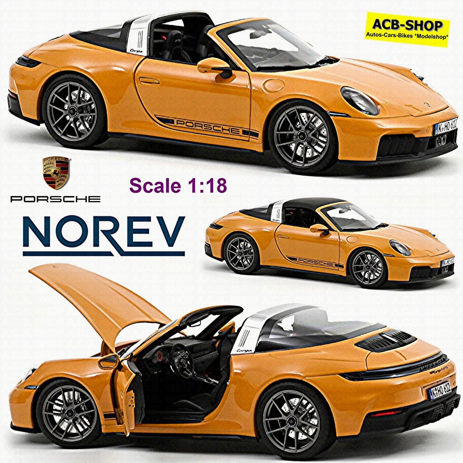 Porsche 911 Targa 4 GTS 2024-26 Bahama Yellow 1:18 Norev 187190 Limited