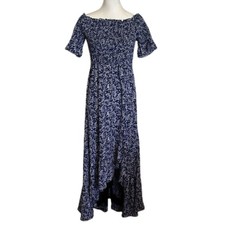 Lulus Maxi Floral Peasant Dress Smocked Short Bell Sleeve Size Large Cottage