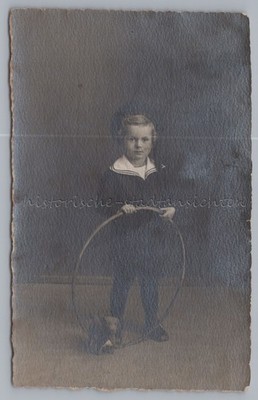 Boy with Hoop and Cloth Dog - Vintage Photo 1910s 1920s
