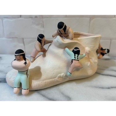 Southwestern Ceramic Moccasin Boot Planter Storyteller Figures Hand Painted