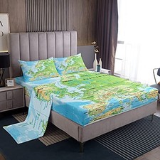 World Map Bed Sheets Blue Ocean Sheet Set 3 Pcs for Kids Boys Twin Style 12