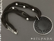 SILPADA Sterling Silver CARVED PEN SHELL Suede Beaded Necklace~#N1433~RETIRED!