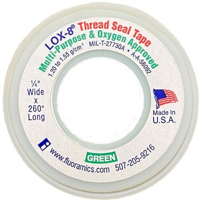 Fluoramics 9010002 LOX-8 Full Density Thread Seal Tape 1/4'' x 260'', Green