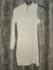 Pretty Little Thing One Arm Sleeve Cream Dress High Neck 14