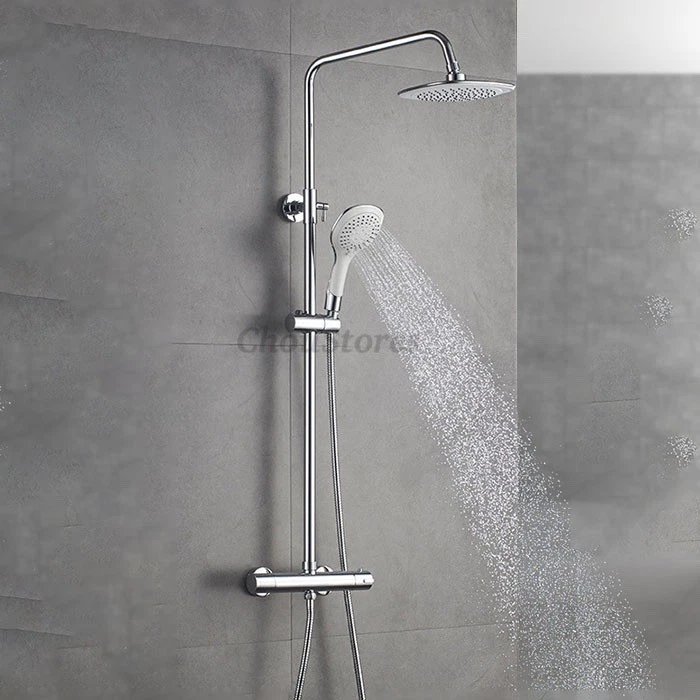 Modern Wall Mount Thermostatic Rain Shower Faucet Hot Cold Water Valve Mixer Tap