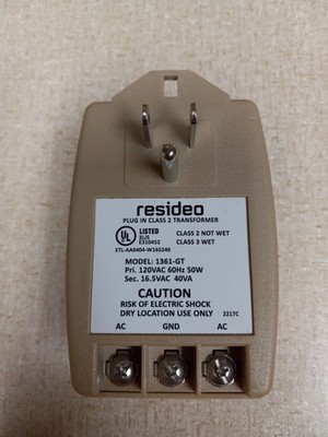 Honeywell Resideo 1361-GT Class 2 Transformer Plug-In 16.5 VAC, 40 VA E42