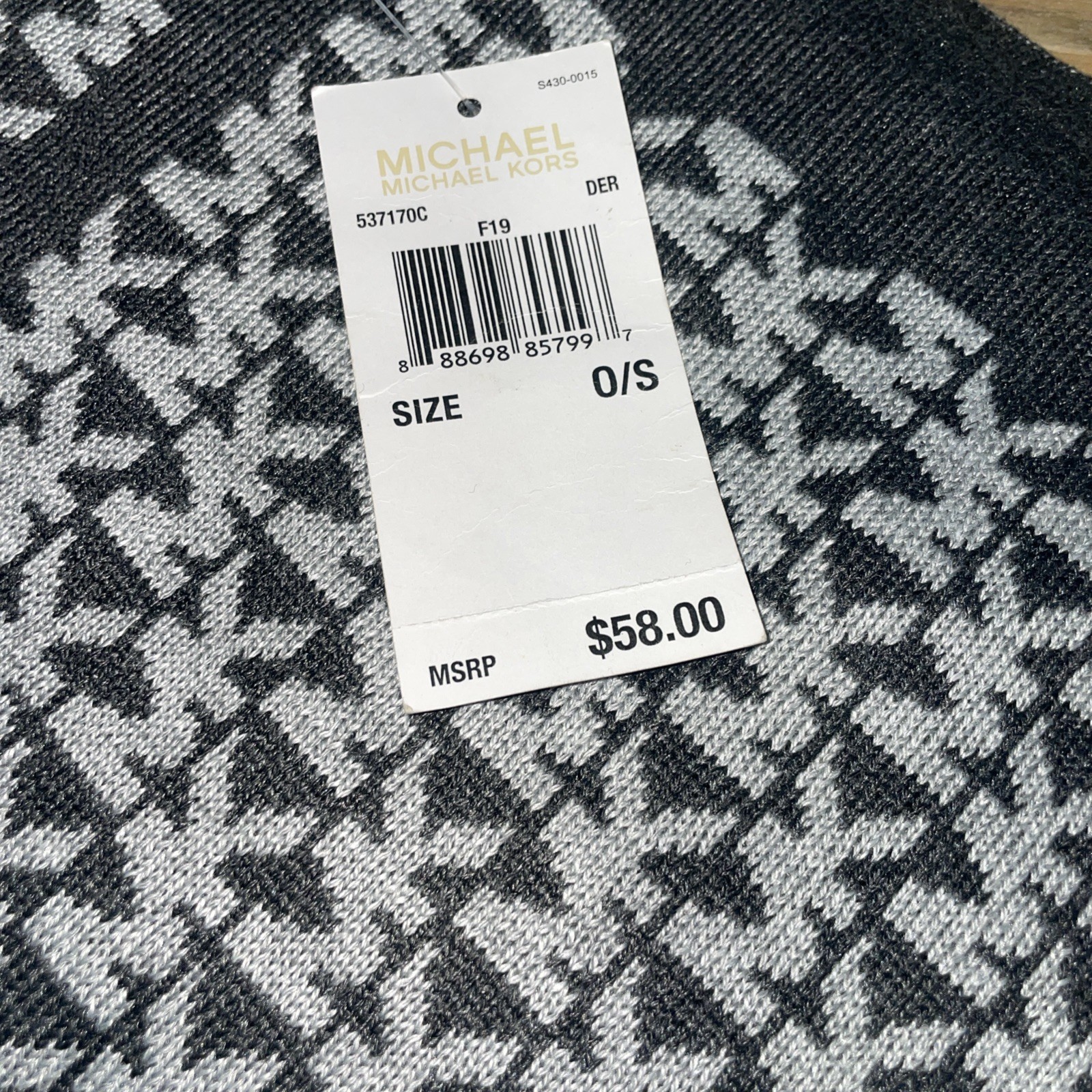 NEW MICHAEL KORS Women's Knit Scarf MK Logo Monogram Derby Gray 537170 NWT thumbnail 2