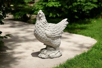 Concrete Chicken Statue 15  Heavy Garden Decor Outdoor Farmhouse Yard Sculpture