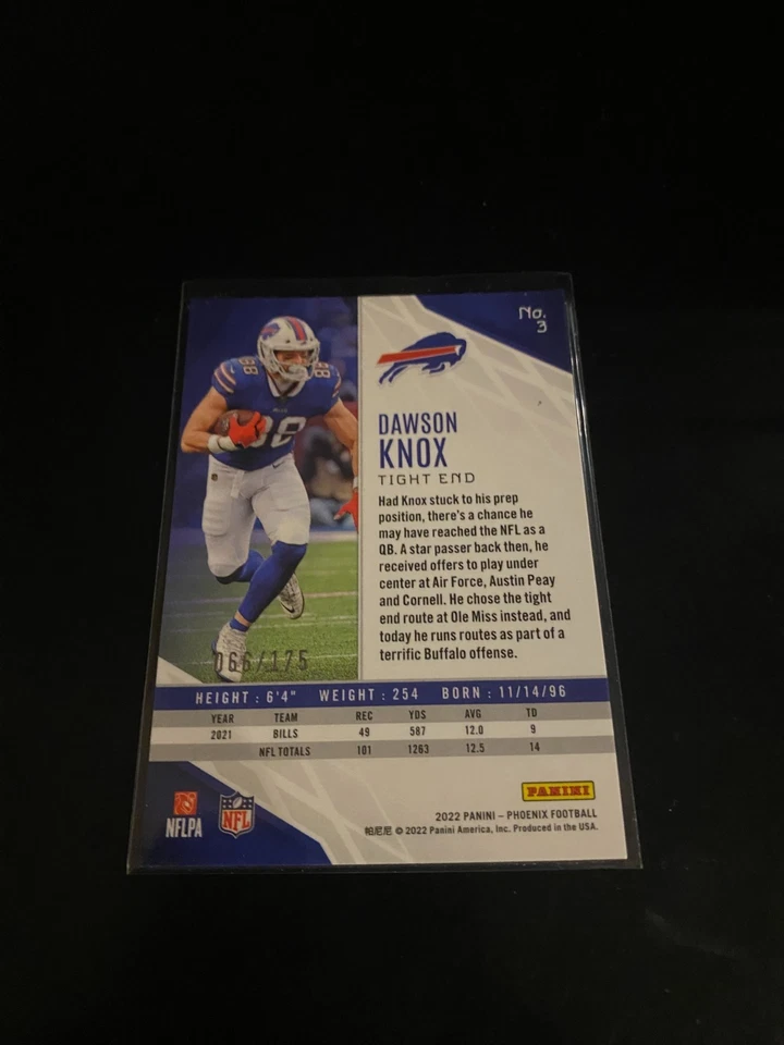 Dawson Knox 2022 Panini Phoenix Lava /175 Bills 3 - Image 2 of 2