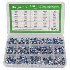 300Pcs 15 Value 100 ohm- 2M ohm Trim pots Variable Resistor 6mm Potentiometer...